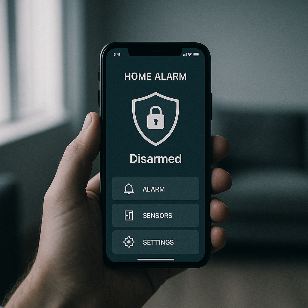 Phone showing an armed alarm app